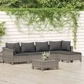 6 Piece Patio Set with Cushions Gray Poly Rattan