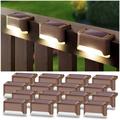 Solar Deck Lights Outdoor 16 Pack Solar Step Lights LED Waterproof Patio Decor Solar Lights for Railing Stairs Fence Post Yard and Driveway (Brown Warm Light)
