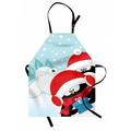 Christmas Apron Whimsical Penguins with Warming Clothes Holding a Gift on Igloo Scene Unisex Kitchen Bib with Adjustable Neck for Cooking Gardening Adult Size Pale Blue Vermilion by Ambesonne