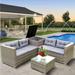 4 Pieces Patio Furniture Sets Outdoor Sectional Sofa Set with Loveseat and Storage Box Coffee Table All-Weather Wicker Furniture Conversation Set for Backyard Garden Grey