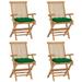 Dcenta Patio Chairs with Green Cushions 4 pcs Solid Teak Wood