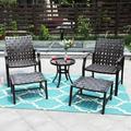 HElectQRIN Outdoor Bistro Set with Ottomans 5 Pieces Patio Furniture Conversation Set with 2 Strapping Chairs 2 Ottomans and 1 Glass Coffee Table for Garden Yard