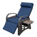 Outdoor Recliner Chair PE Wicker Adjustable Reclining Lounge Chair and Removable Soft Cushion with Modern Armchair and Ergonomic for Home Sunbathing or Relaxation (Navy Blue)