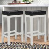 YRLLENSDAN 29 Inch Bar Stools Set of 2 of PU Leather Barstools for Kitchen Counter Solid Wooden Saddle Stool 29â€� Height Bar Stool White Bar Stool