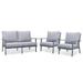 LeisureMod Walbrooke Modern 3-Piece Outdoor Patio Set with Grey Aluminum Frame and Removable Cushions Loveseat and Set of 2 Armchairs for Patio and Backyard Garden (Light Grey)