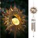 1Pcs Solar Wind Chimes Sun Wind Chime Outdoor Clearance w/Glowing Crackle Glass LED Unique Wind Bells for Outside Waterproof Chimes Gifts for Her/Him (42 Long Metal Chimes)