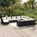 11 Piece Garden Set with Cushions Poly Rattan Black