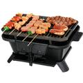HElectQRIN Charcoal Grill Portable Barbecue Smoker Grill Cast Iron Hibachi Grill with Double-sided Grilling Net Air Regulating Door Fire Gate for Outdoor Cooking Camping Hiking Party