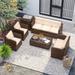 Hearth & Harbor 6-Piece Outdoor Patio Furniture Set with Storage Table Wicker Patio Conversation Set Brown/Beige