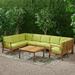 Noble House Perla 9-Piece Outdoor Acacia Wood Sectional Sofa Set in Green