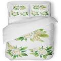 ZHANZZK 3 Piece Bedding Set Green Flower Boutonnieres Peony and Lupine Watercolor White Aquarelle Artistic Twin Size Duvet Cover with 2 Pillowcase for Home Bedding Room Decoration