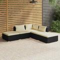 5 Piece Garden Set with Cushions Poly Rattan Black