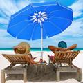 MOVTOTOP 6.5ft Beach Umbrella Ventilation UV Protection Sun Shelter Windproof Beach Umbrella for Seaside Beach Travel (Sky-blue Leaf)
