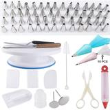 Cake Decorating Supplies Icing Tips Piping Tips Professional Cupcake Decorating Kit Baking Supplies Rotating Turntable Stand Piping Bags and Tips Set Pastry Tools (80 Pcs)