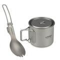 Lixada Lixada Cookware Set 300ml350ml420ml550ml650ml750ml Ultralight Titanium Cup with Folding Dinner Spork Tableware for Camping Hiking Backpacking