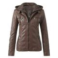 Winter Vests for Women Lightweight Women s Slim Leather Stand Collar Zip Motorcycle Suit Belt Coat Jacket Tops