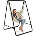 Hammock Chair With Stand Heavy-Duty Powder-Coated Steel Stand With Hanging Swing Chair Sturdy Hammock Chair Stand With Hanging Swing Chair For Porch Patio Backyard And Indoor Use (Beige)