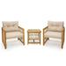 3PCS Patio PE Wicker Conversation Set Acacia Wood Frame with Cushions