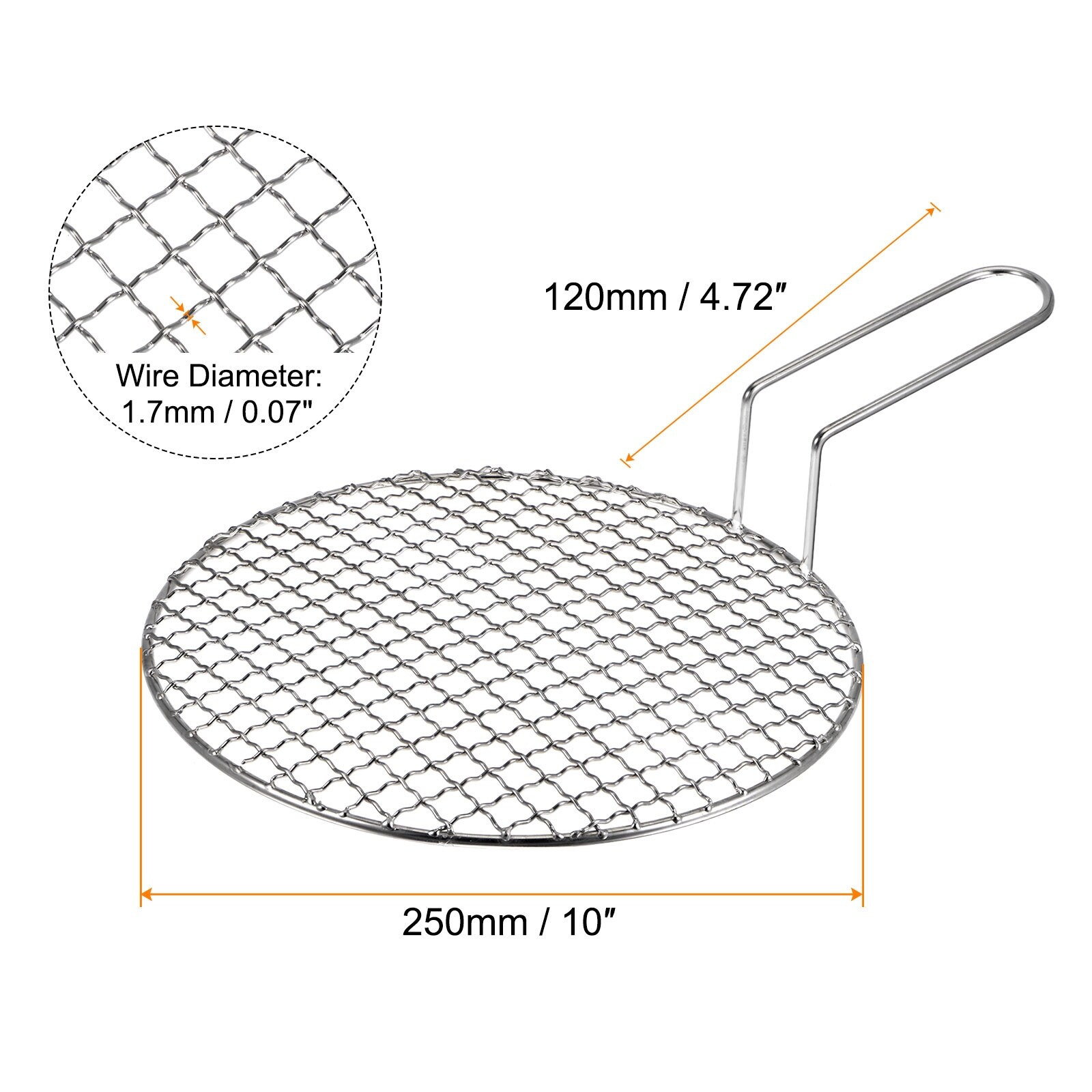 Stainless Steel Grill 10" Round Barbecue Mesh Outdoor Grill w Handle - 10-inch