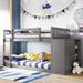 Twin over Twin Bunk Bed with Attached Cabinet and Shelves Storage, Convenient Ladder, Solid Wood Frame