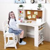 Wooden Study Desk and Chair Set for Kids,White Learning Table , Bulletin Board, and Cabinets , for Boys and Girls Ages 3-8