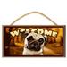 Pug (tan) Dog Autumn Season Cartoonish look Welcome Sign / Plaque featuring the art of Scott Rogers
