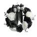 GoFJ Halloween Wreath Simulation Skull Head White And Black Withered Rose Flower Pendant Front Door Garland Wall Outdoor Window Decoration