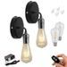 FSLiving Industrial Wall Sconce Rechargeable Battery Operated LED Picture Lights with Remote Cordless Black Pearl Socket Customizable ON/Off Switch Wall lamp for Kitchen Hallway - Set of 2