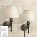 Regency Hill Braid Rustic Vintage Wall Light Sconces Set of 2 Smart Sockets Bronze Copper Plug-In 7 Fixture Ivory Shades for Bedroom