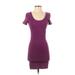 Victoria's Secret Pink Casual Dress - Bodycon Scoop Neck Short sleeves: Purple Print Dresses - Women's Size Small