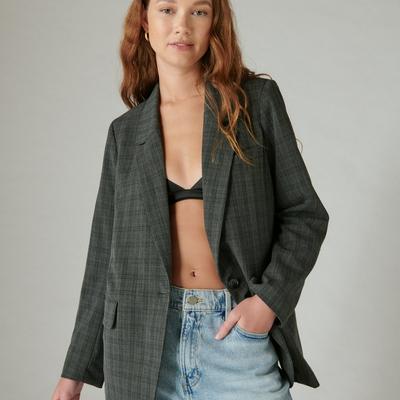 Lucky Brand Oversized Plaid Blazer - Women's Clothing Jackets Coats Blazers in Grey Combo, Size S