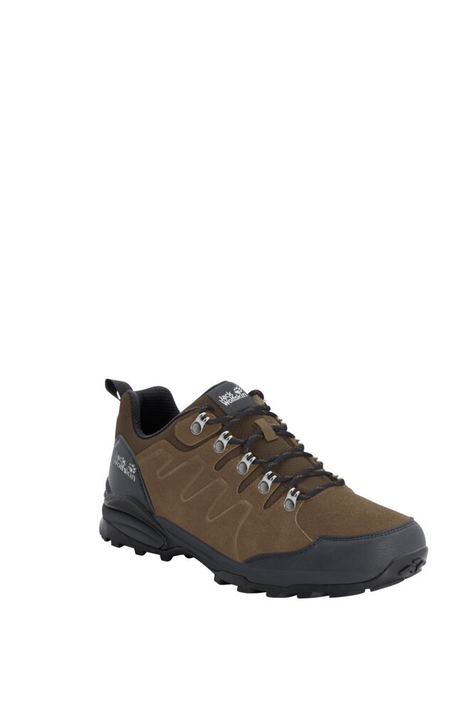 Wanderschuh JACK WOLFSKIN "REFUGIO TEXAPORE LOW M", Herren, Gr. 46, braun, Leder, Textil, Schuhe Wanderschuh, wasserdicht, Trekkingschuh