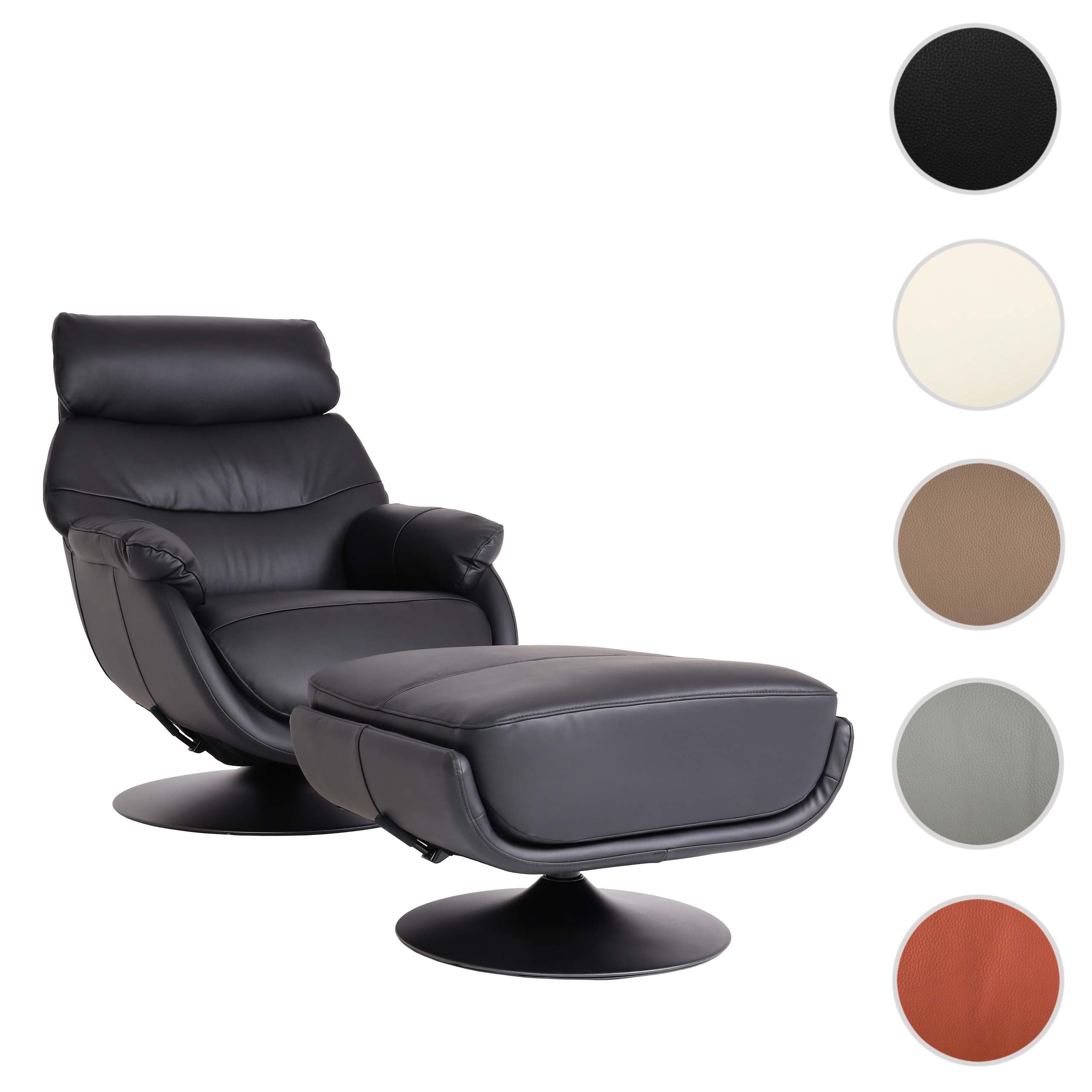 Relaxsessel mit Hocker HWC-K99, Fernsehsessel Sessel, Wippfunktion drehbar, Metall Echtleder/Kunstleder ~ grau Image