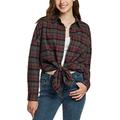 CQR Women's Plaid Flannel Shirt Long Sleeve, All-Cotton Soft Brushed Casual Button Down Shirts, Loose Fit Heritage Red, XL