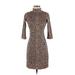 Slate & Willow Casual Dress - Sheath Mock 3/4 sleeves: Brown Leopard Print Dresses - Women's Size X-Small