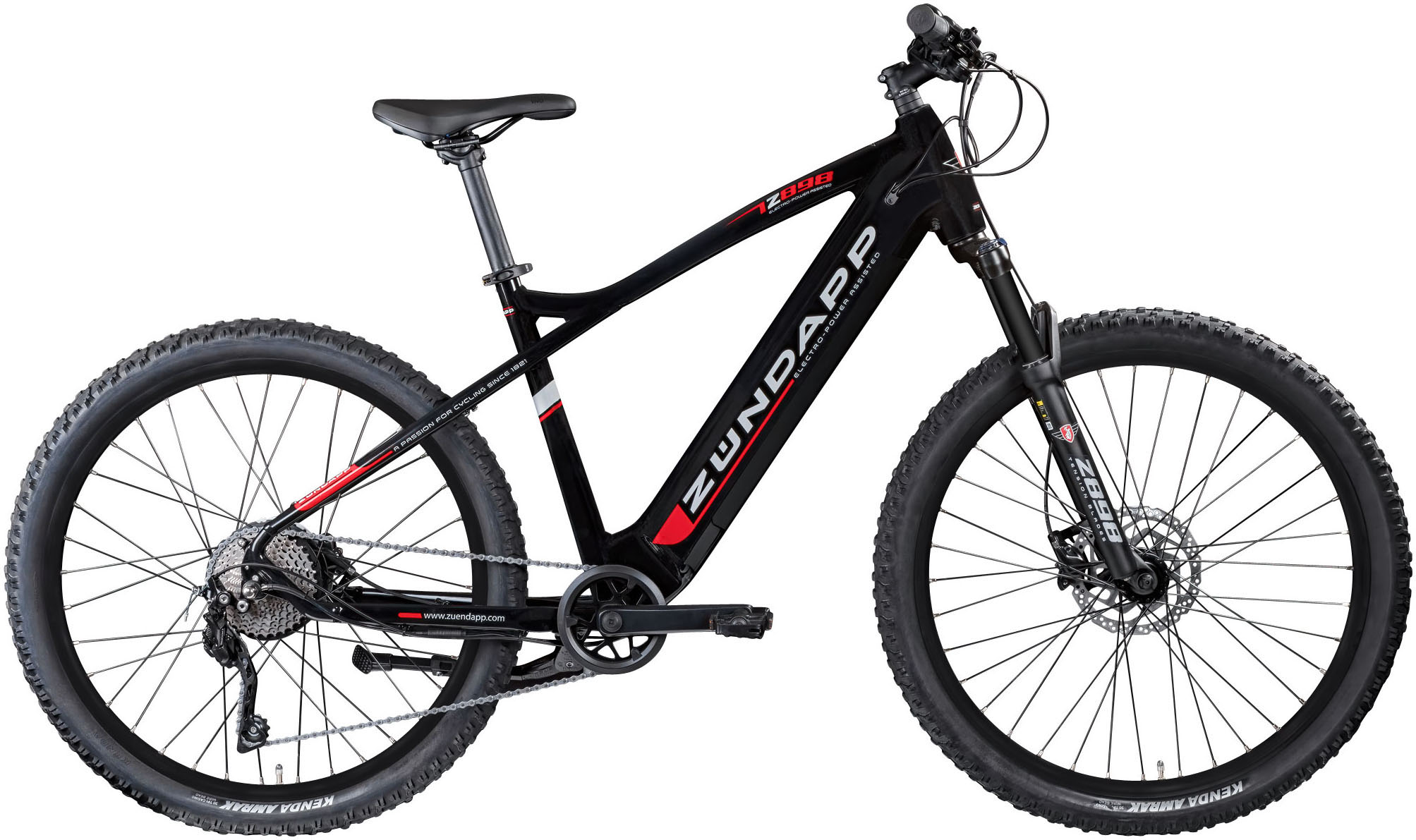 E-Bike ZÜNDAPP "Z898" Gr. 48, schwarz (schwarz, rot, schwarz), Elektrofahrräder, 48cm, 27,5 Zoll (69,85cm), Pedelec, Elektrofahrrad für Damen u. Herren, MTB Image