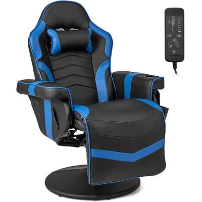 Costway Massage Video Gaming Recliner Chair with Adjustable Height-Blue