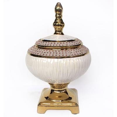 White Porcelain Cask with Embedded Jewels - 7.87Dia x 12.8 Inches Tall