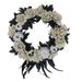 Haunted Hill Farm 15-In. Halloween Floral Wreath with Glitter Pumpkins and Skulls for Haunted House Hanging Decoration