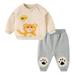 Children Kids Toddler Baby Boys Girls Long Sleeve Letter Sweatshirt Pullover Tops Cute Cartoon Trousers Pants Outfit Set 2Pcs Clothes Beige 80