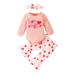 Baby Toddler Girls Outfit Set Valentine S Day Long Sleeve Letter Romper Bodysuits Hearts Printed Bell Bottoms Pants Headbands Kids Outfits For 6-9 Months