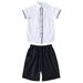 Summer British Style Boys Lapel T Shirt Shorts Sports Suit White 170