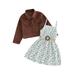 Qtinghua Toddler Baby Girls Fall Outfits Sleeveless Floral Belted Slip Dress with Long Sleeve Jacket Coat Outfits Brown 3T