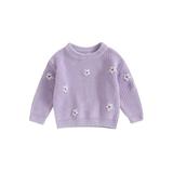 Infant Baby Girl Oversized Sweater Long Sleeve Crewneck Flower Winter Warm Knitted Pullover Sweatshirt Clothes