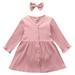 YDOJG Baby Toddler Girls Outfit Set Autumn Winter Long Sleeve Ribbed Dress Princess Dress Headbands Outfits For 6-12 Months