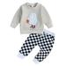 Kids Toddler Baby Girls Boy Halloween Outfits Long Sleeve Cartoon Sweatshirt and Checkerboard Pants Suit Clothes