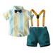 Boys Gentleman Dress Suspenders Suit Summer Boys Color Matching Cotton Shirt Bib Suit Blue 130