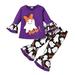 Clothes For Baby Toddler Girls Outfit Kids Outfit Cartoon Letters Prints Long Sleeves Tops Bell Bottom Prints Pants 2Pcs Set Outfits For 5-6 Years