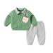 Children Kids Toddler Baby Boys Girls Long Sleeve Cute Cartoon Animals Patchwork Sweatshirt Pullover Tops Solid Trousers Pants Outfit Set 2Pcs Clothes Green 100