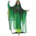 Haunted Hill Farm Marsha the Animatronic Shaking, Talking Voodoo Swamp Witch with Shrunken Skull Staff for Halloween Decoration